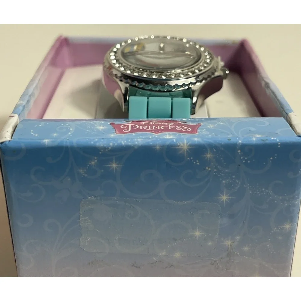 Vintage Disney Princess Watch Double Rhinestone Trimmed Face NIB‎ Teal Blue Band